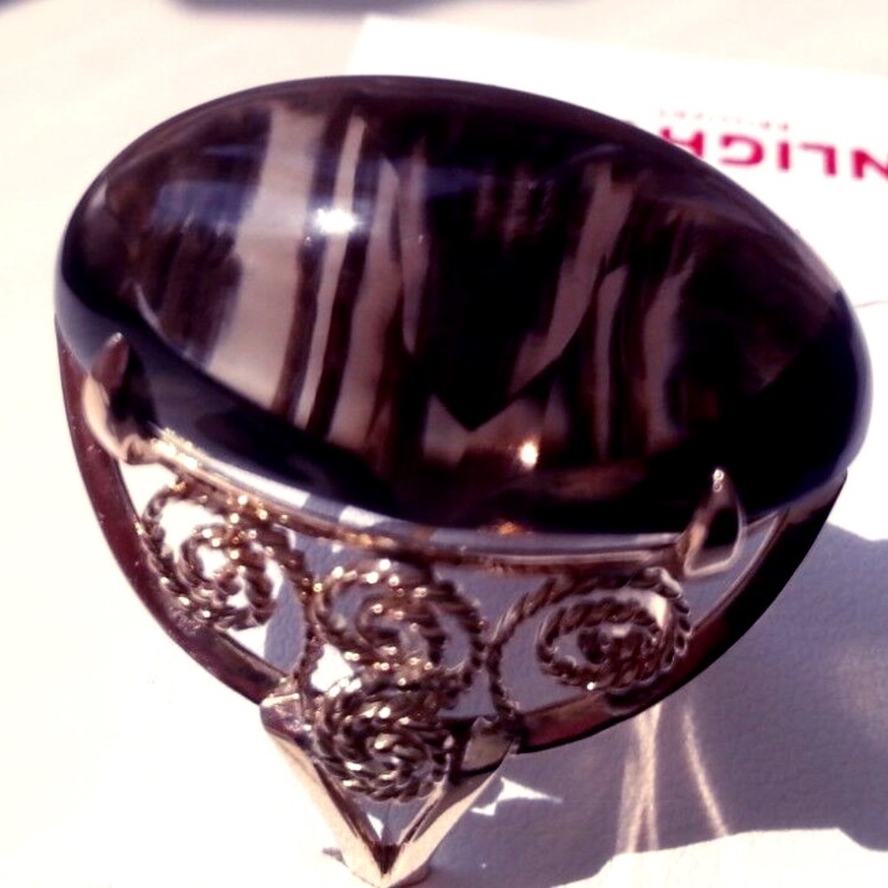 Smoky Quartz Cocktail Ring 14K Yellow Gold, Size 8